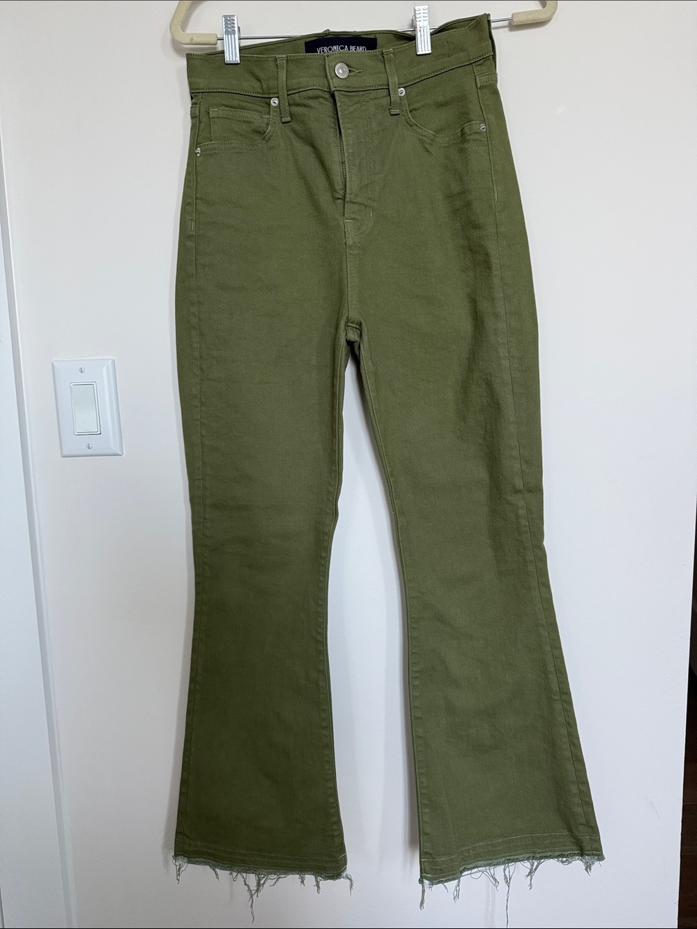Veronica Beard Olive Green High-Rise Carson Kick Flare Jeans